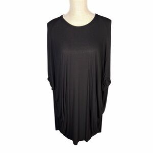 Michael Lauren Black Ribbed Dolman Sleeve Oversized Tunic Tee Top